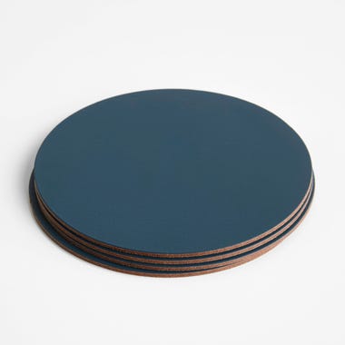 Dot Deep Teal Round Leather Coasters Set of 4