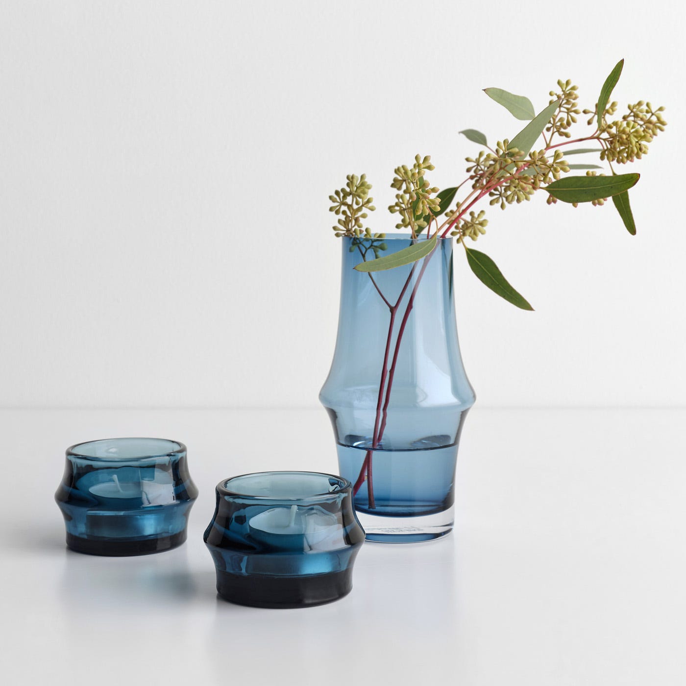 Arc Blue Vase + Tealight Holders