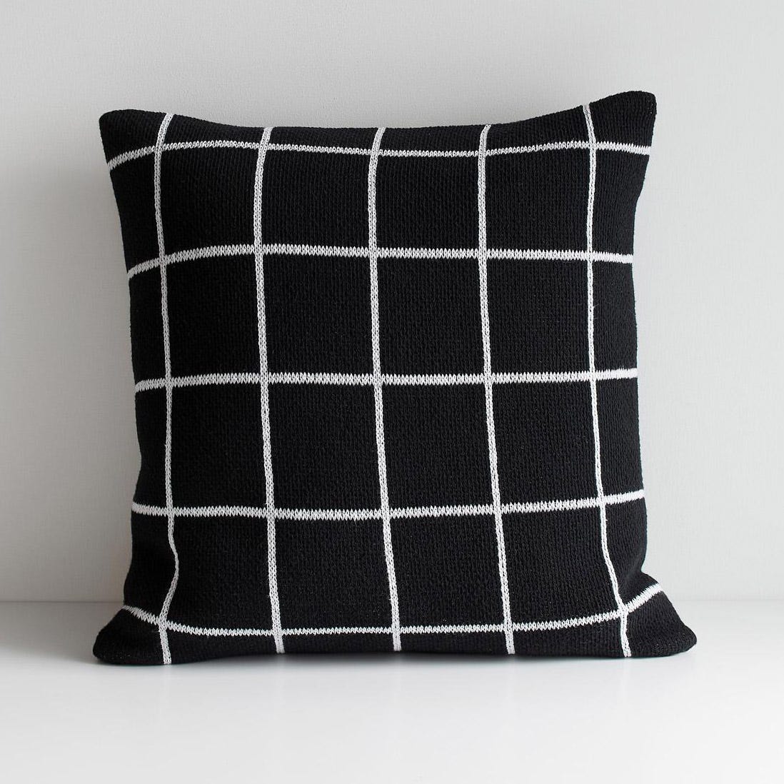 Grid Black Knit Throw Pillow Cover